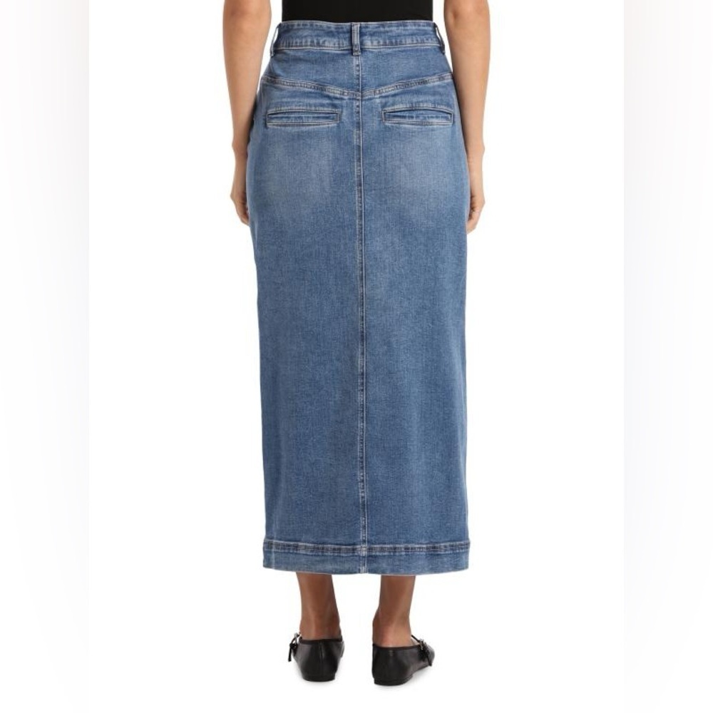 Bagatelle Collection Button Front A-Line Midi Length Denim Jean Skirt, Size 8 - Picture 2 of 13